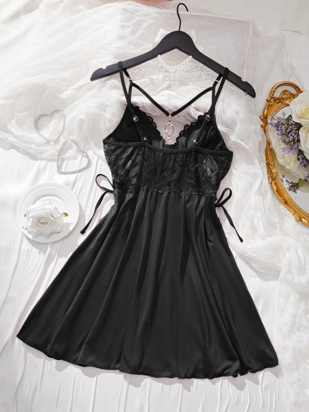 Sexy Lingerie Sexy Side Slit Chemise Lace Dress Babydoll Underwear Sleepwear - Picture 11 of 13